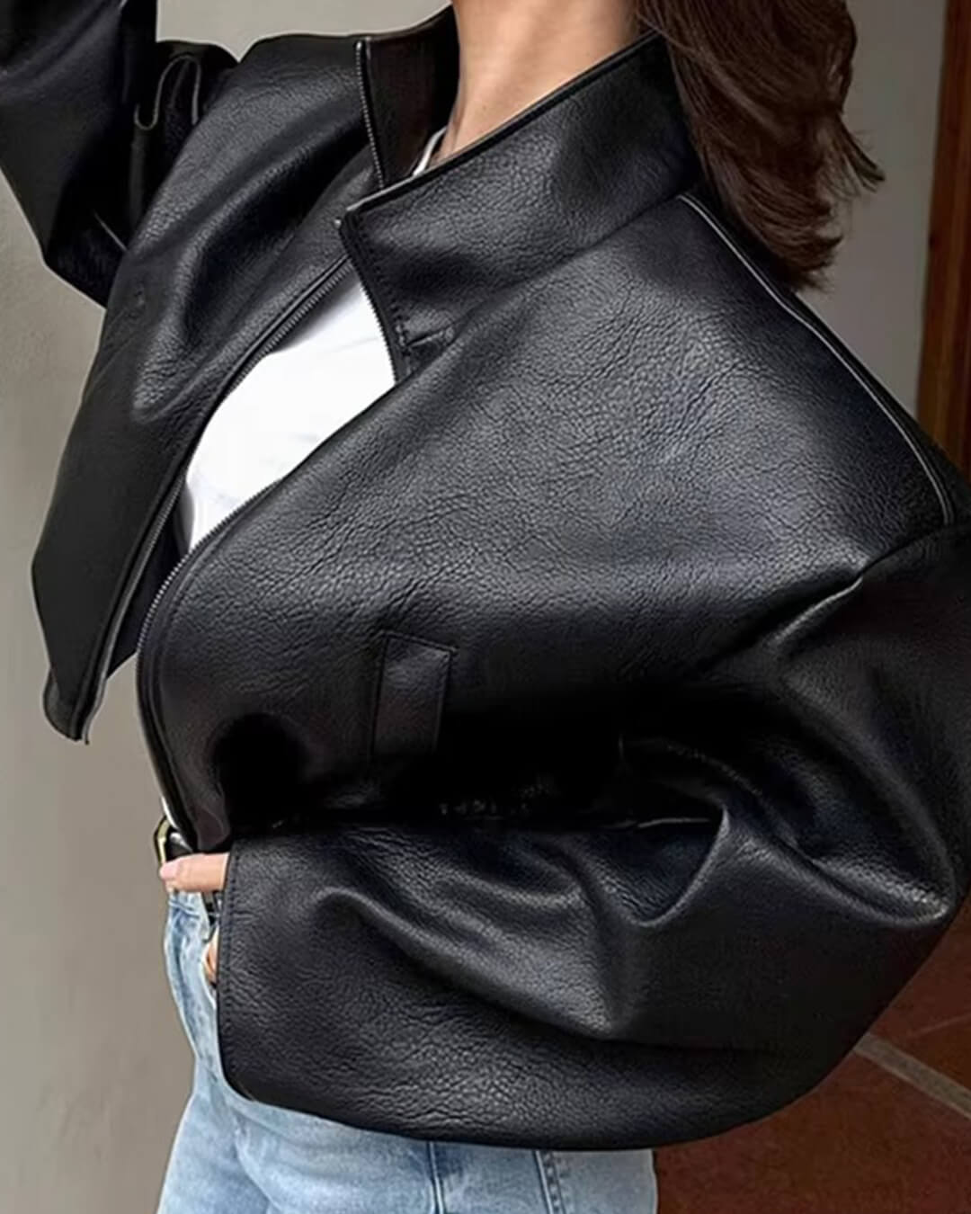 ZEYA - Soria Zip Up Leather Jacket