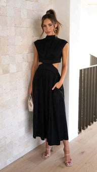 Syra High-Neck Midi Dress with Waist Cutouts