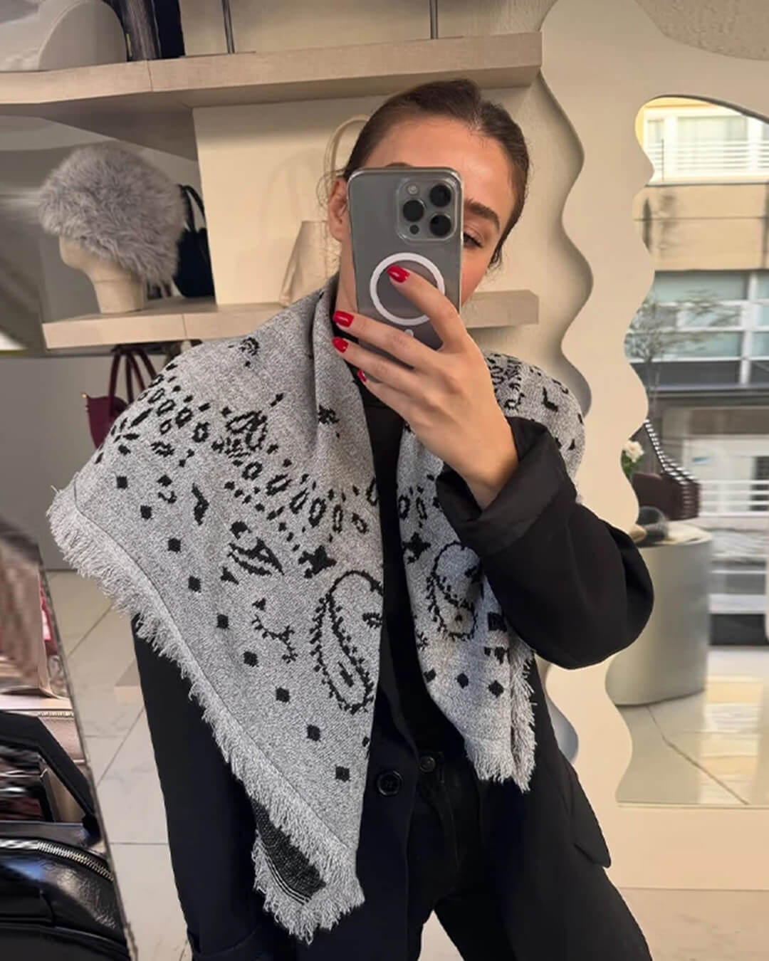 ZEYA - Terry Knitted Fringed Square Scarf