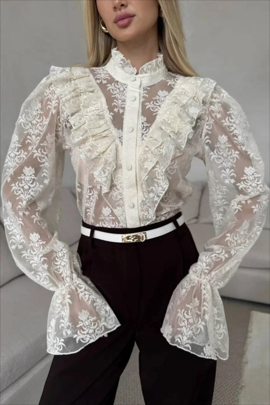 ZEYA - Valerie Ruffle Lace Sheer Blouse