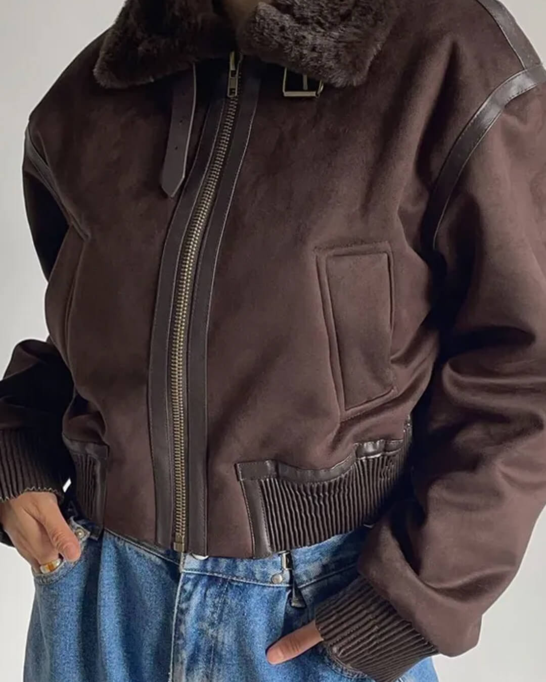 ZEYA - Vera Suede Short Bomber Jacket