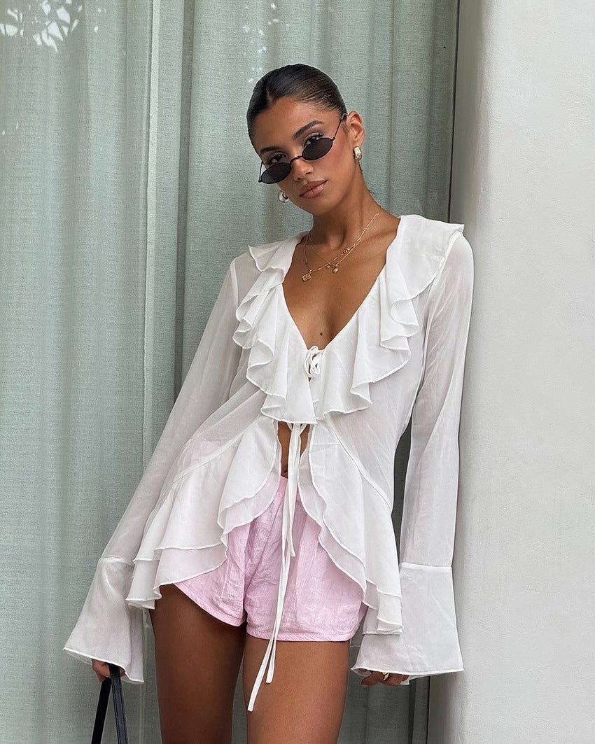 ZEYA - Vivian Ruffled Deep Neck Top