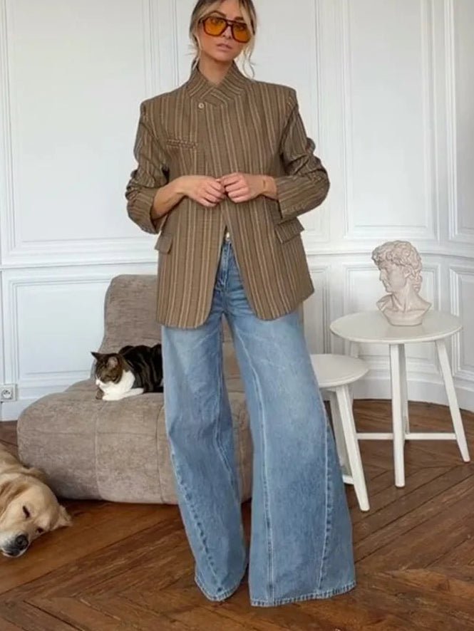ZEYA - Willow Stand Collar Striped Suit Jacket