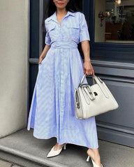 Robe maxi Winona rayée à col lacé