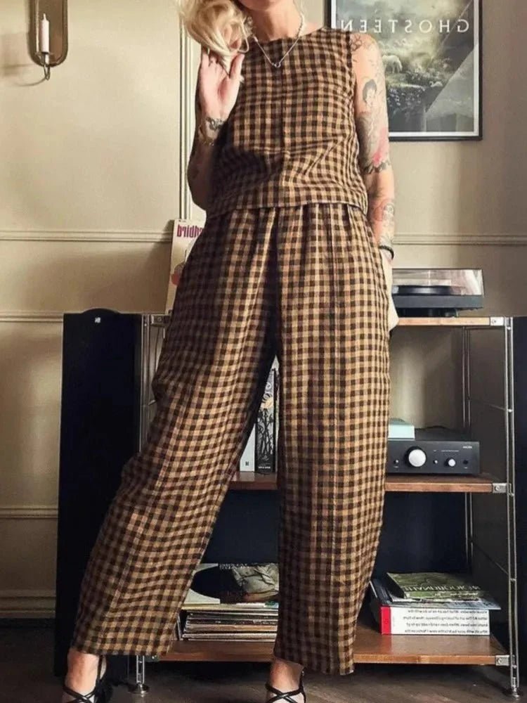ZEYA - Zinnia Plaid Vest and Pants Set